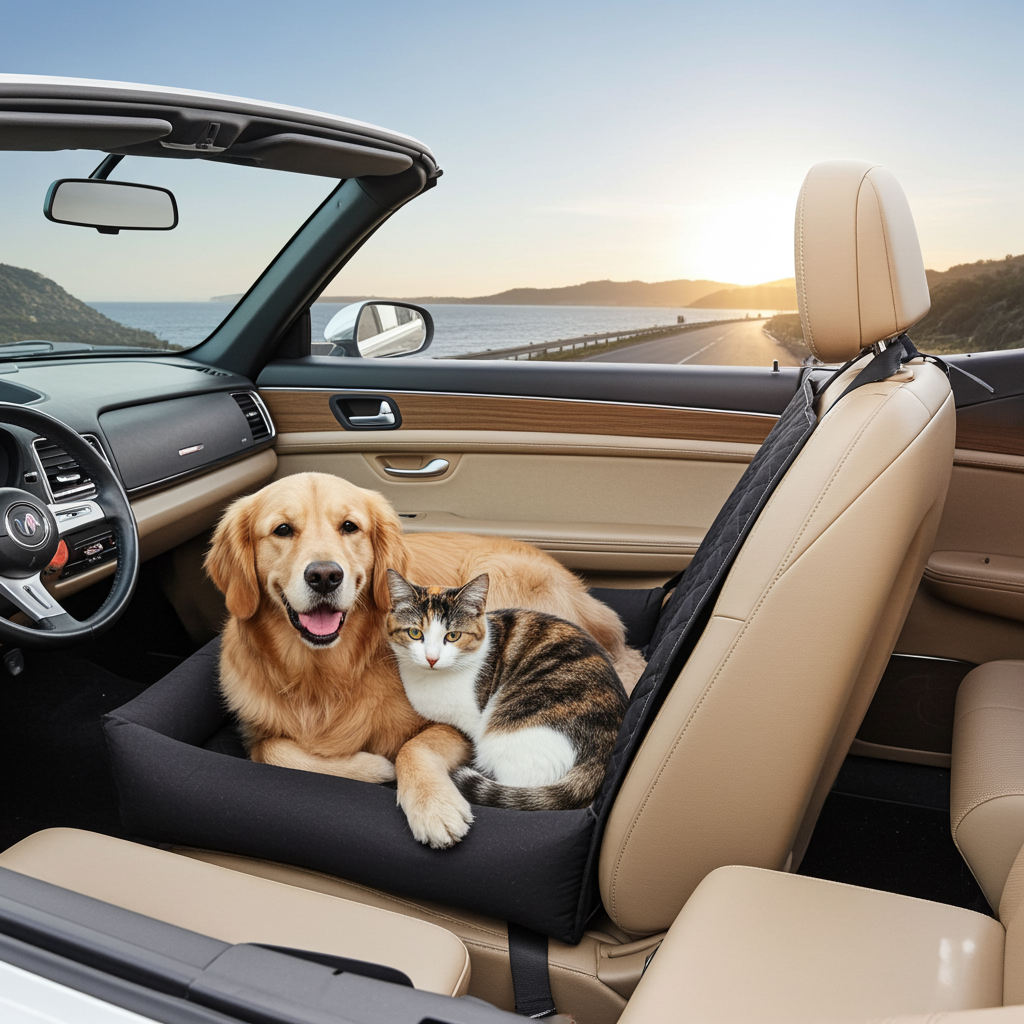 Waterproof Dog Car Seat Mat - Portable Travel Pet Bed, Black & Gray