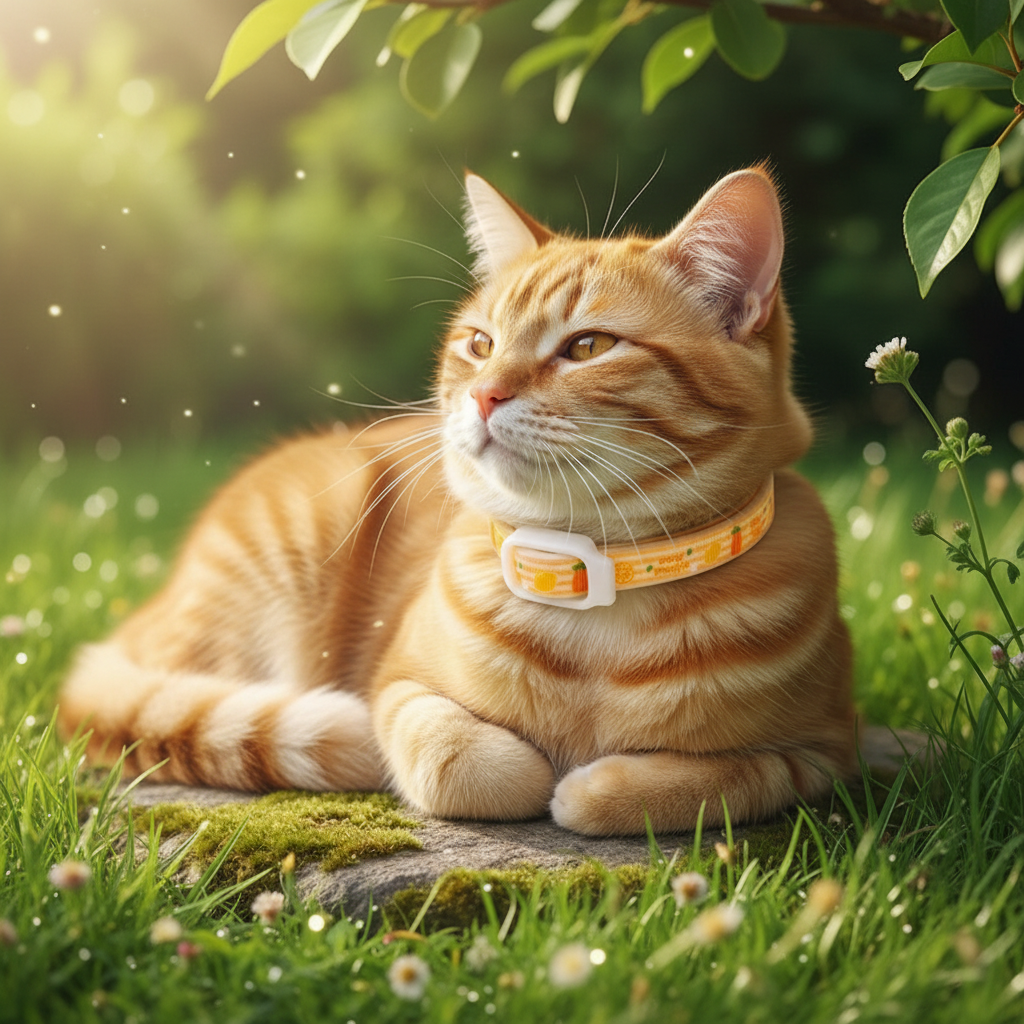Cat wearing pineapple flea collar