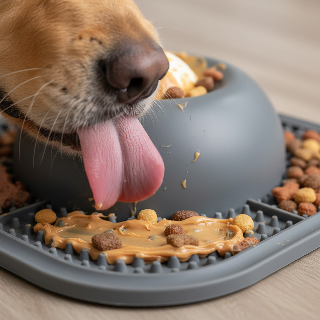 Dropshipman 2-in-1 slow feeder dog bowl and silicone lick mat with rolling ball for interactive pet feeding and treats.