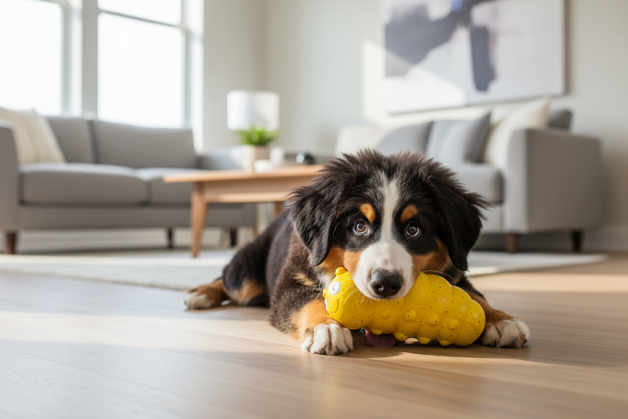 Durable Indestructible Squeaky Dog Chew Toy for aggressive chewers, suitable for playtime and fetch, by Dropshipman.
