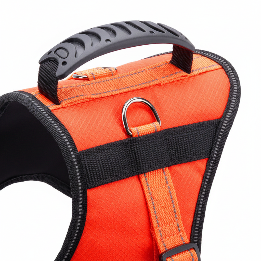 Dog harness with adjustable strap and D-ring for leash attachment, designed for comfortable walks, by Dropshipman.