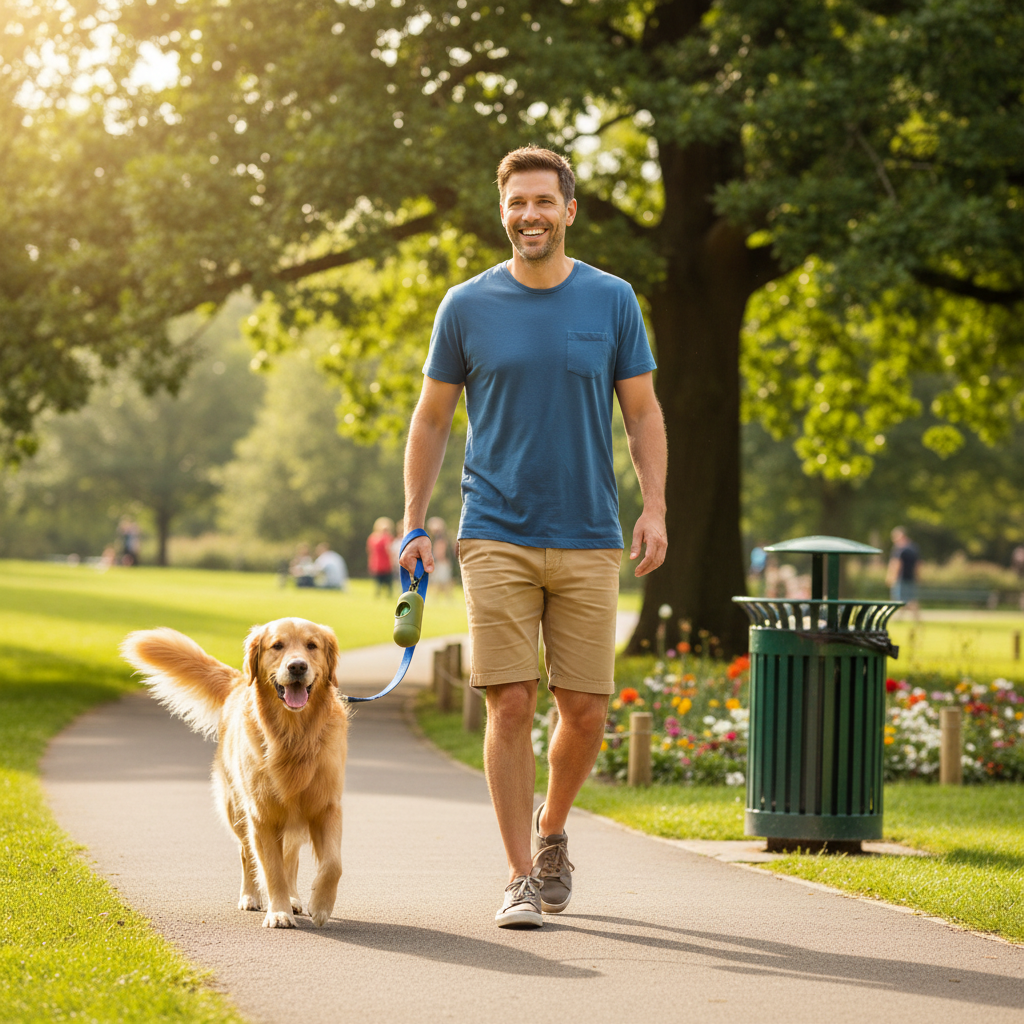 Happy Man Walking Dog