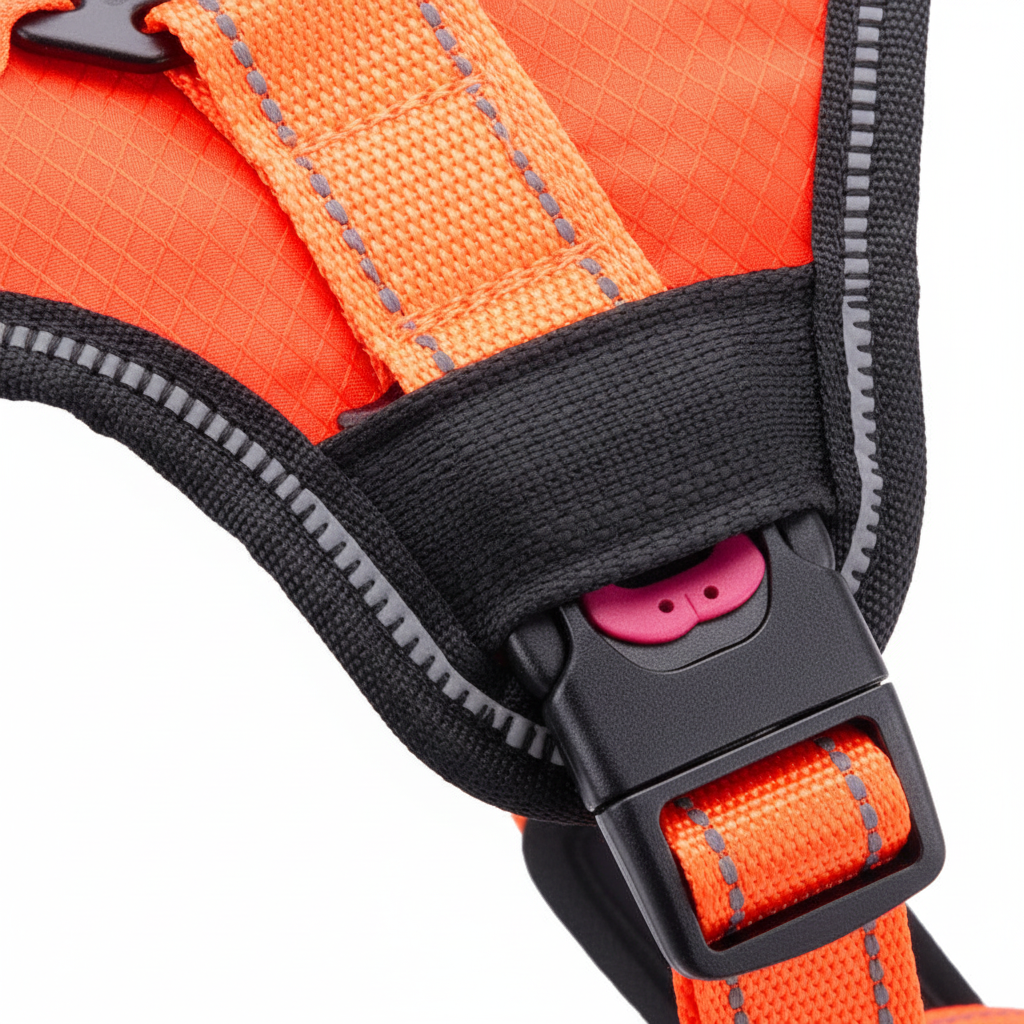 Adjustable comfortable dog harness with buckle detail, ideal for walking and secure fitting by Dropshipman.