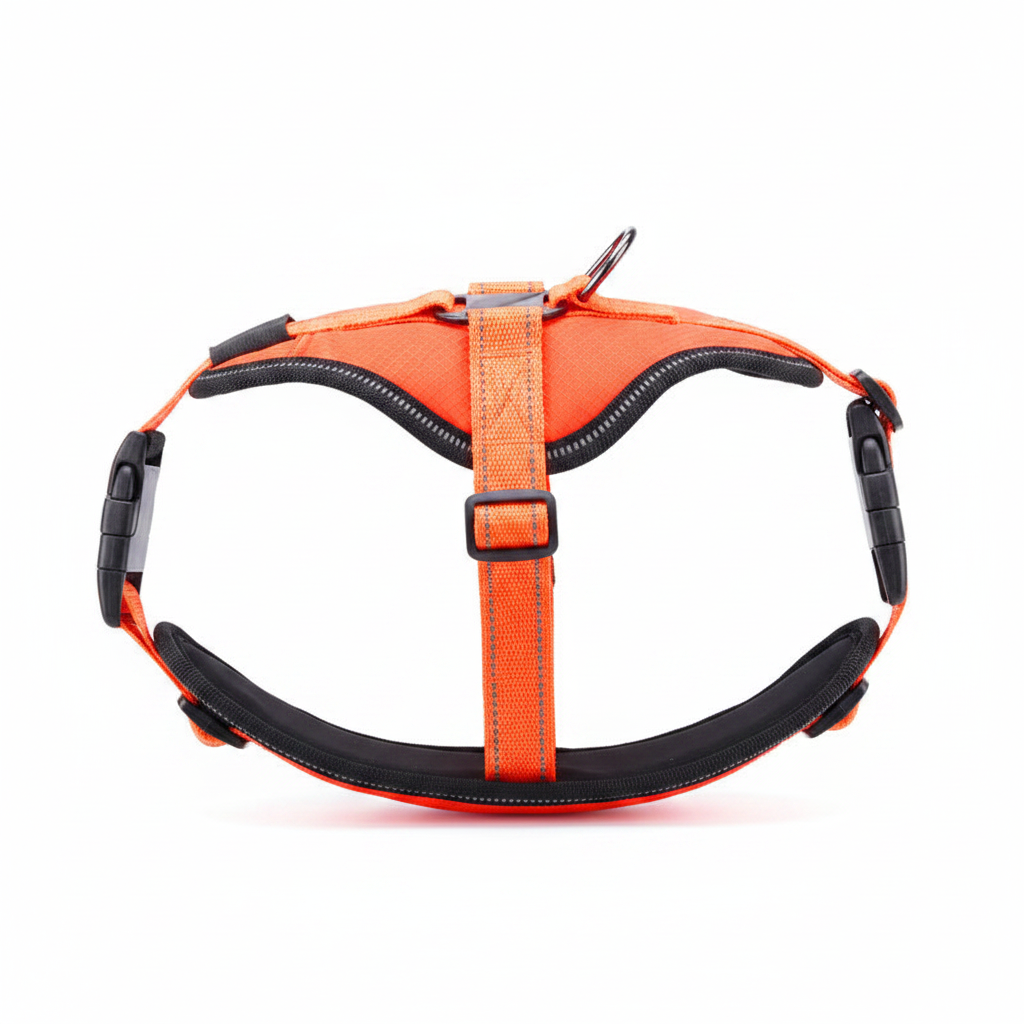 Flat lay of a comfortable adjustable dog harness by Dropshipman, designed for walking and secure fit.