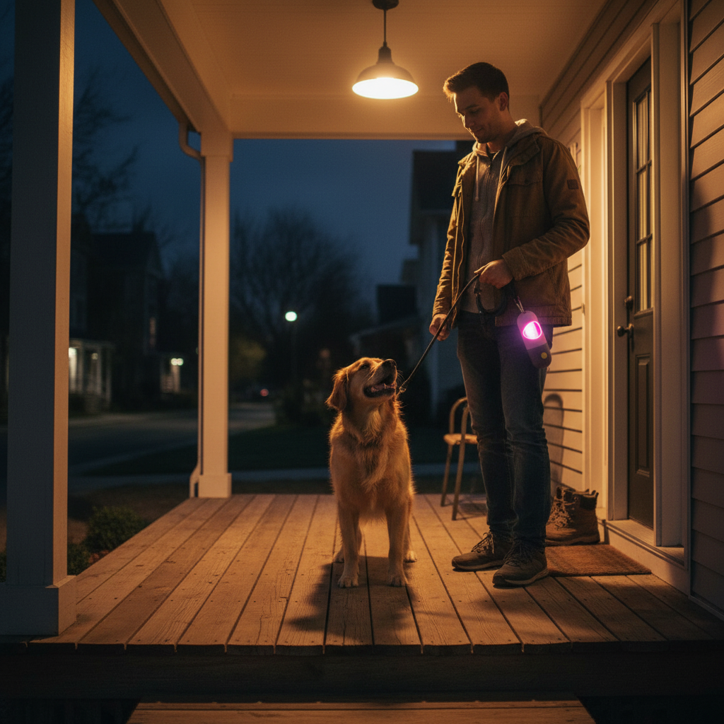 Portable LED dog waste bag dispenser with leak-proof dog waste bags by Dropshipman, designed for easy cleanup during walks.