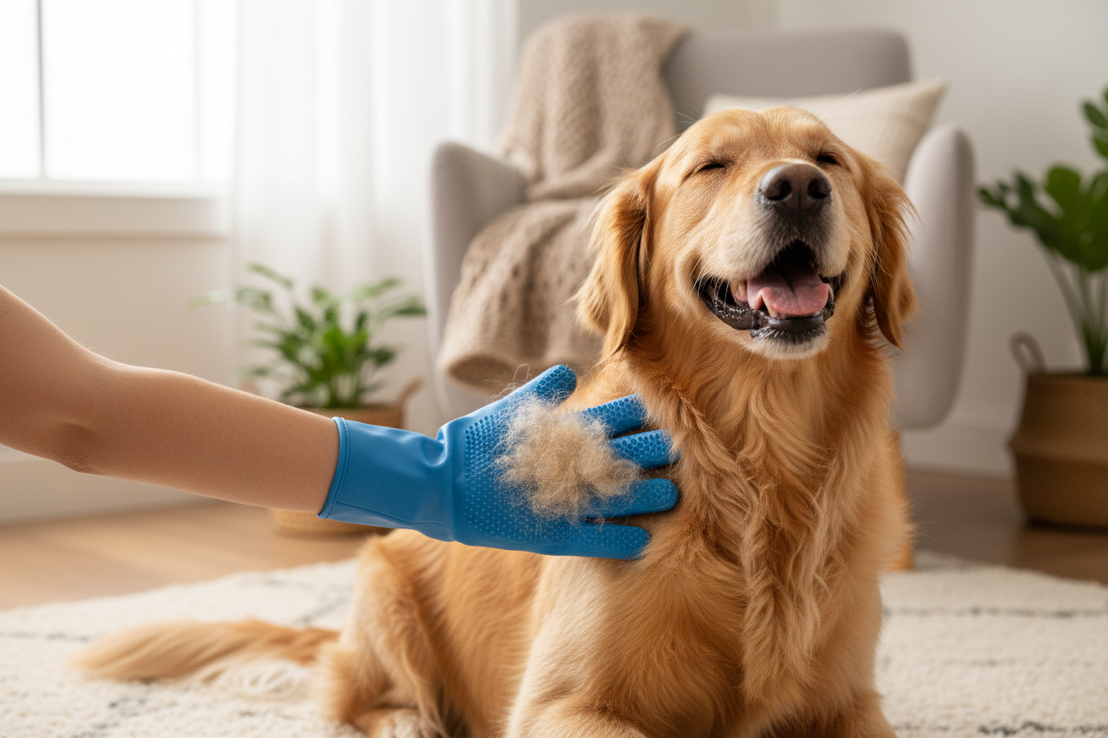 Pet Grooming Gloves for Cats & Dogs - Five Finger Deshedding & Massage Mitt