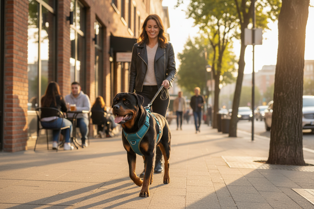 Durable nylon No-Pull dog harness with reflective strips for medium and large breeds, designed for comfortable walks.